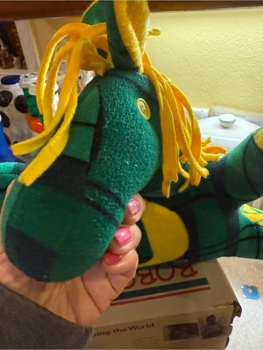 Oregon Ducks Flannel Homemade Green Yellow Stuffed Horse Toy Plush Playmate